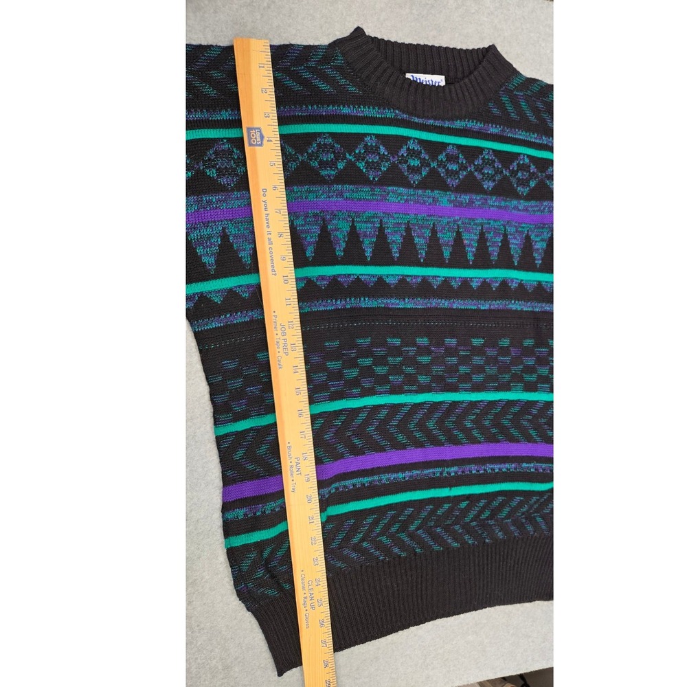 Vintage Meister Mens Large Wool Blend Geometric Knit Sweater Teal Purple Black - Picture 6 of 8
